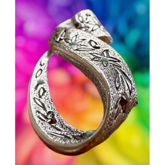 Vintage Kramer Floral Brooch Pin Signed Rare New York Ruby Turquoise Sto… - Picture 2 of 12